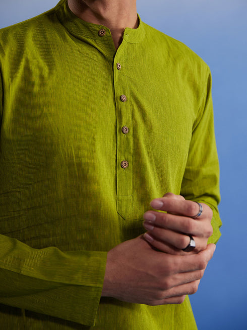 Men's Green Pure Cotton Handloom Kurta