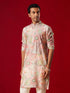 Men's Multicolor Base Peach Cotton Printed Kurta