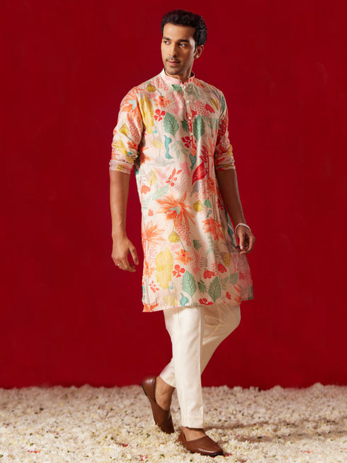 Men's Multicolor Cotton Printed Kurta Pant Set