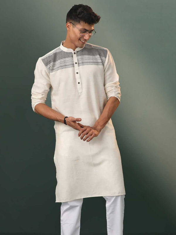 Men's Cream Jacquard Cotton Kurta