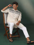 Men's Cream Jacquard Cotton Kurta