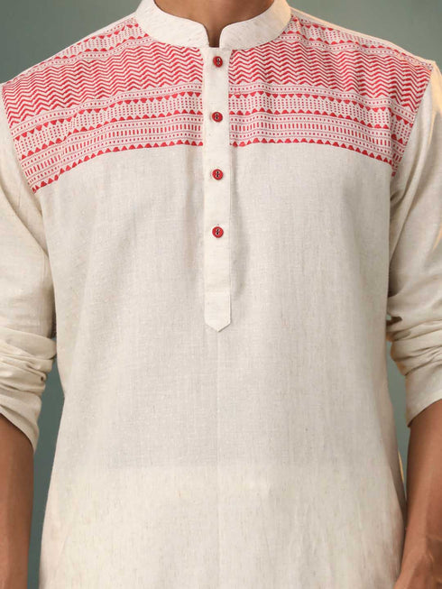 Men's Cream Jacquard Cotton Kurta