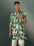 Men's Green Floral Print Cotton Blend Kurta