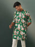 Men's Green Floral Print Cotton Blend Kurta