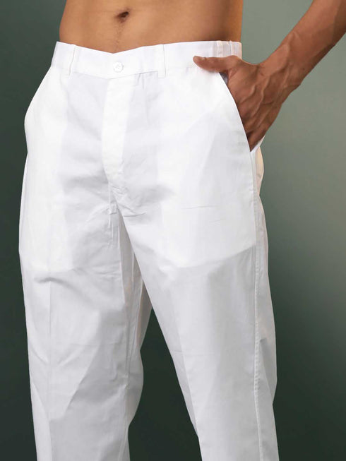 Men's White Jacquard Cotton Kurta Pyjama Set