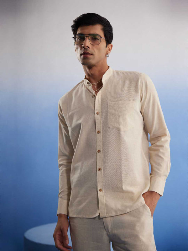 Men's Cream Pure Cotton Plain Shirt