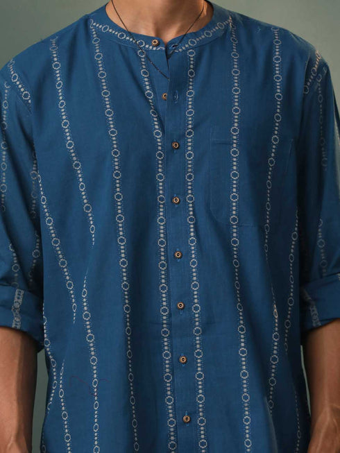Men's Indigo Jacquard Cotton Shirt