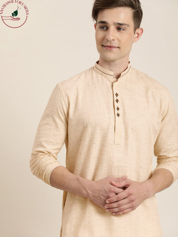 Men's Beige Pure Cotton Short Kurta
