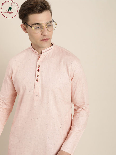 Men's Pink Pure Cotton Short Kurta