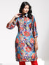 Women's Shirt Style Satin Embellished Blue Kurta