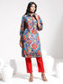 Women's Shirt Style Satin Embellished Blue Kurta