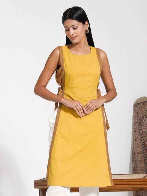 Women's Mustard Cotton Tie-Up Kurta