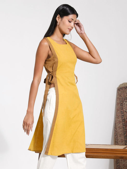 Women's Mustard Cotton Tie-Up Kurta