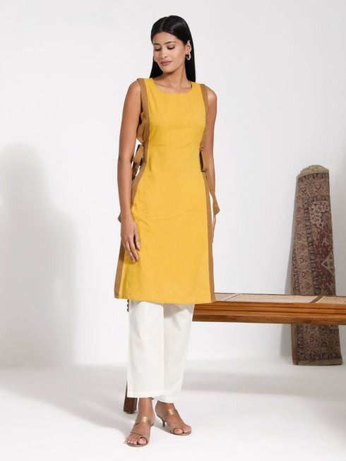Women's Mustard Cotton Tie-Up Kurta