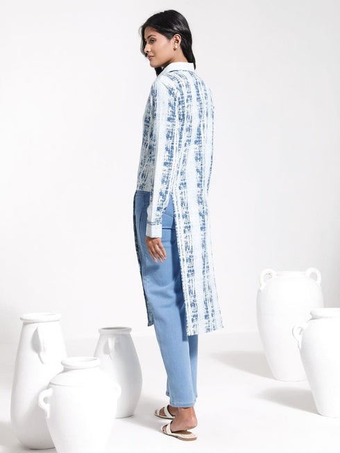 Women's Blue Indigo Denim Look Cotton Shirt Style Kurta
