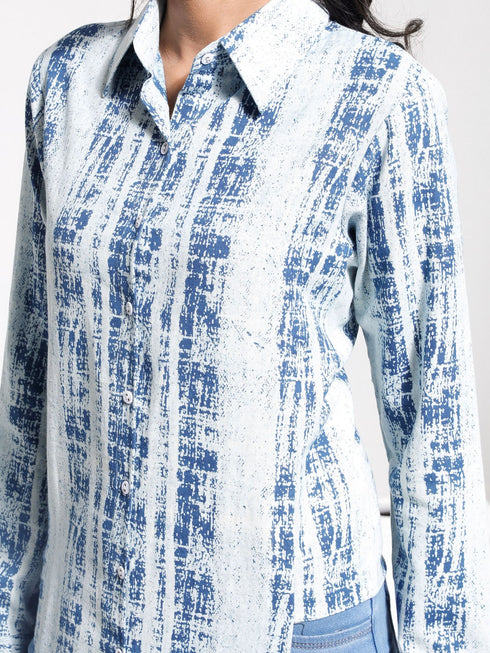 Women's Blue Indigo Denim Look Cotton Shirt Style Kurta