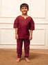Boy's Maroon Solid Cotton Yoga Kurta Set With Cargo Pants