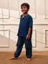 Boy's Navy Blue Solid Cotton Yoga Kurta Set With Cargo Pants
