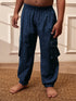 Boy's Navy Blue Solid Cotton Yoga Kurta Set With Cargo Pants