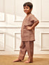 Boy's Rose Pink Solid Cotton Yoga Kurta Set With Trouser