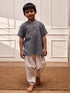 Boy's Grey Cotton Yoga Kurta Set With Harem Pants - Kids Sizes