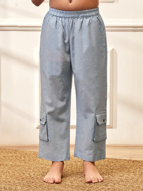 Girl's Aqua Cotton Kurta Pyjama Set