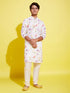Boy's Printed Cream Cotton Blend Kurta And Pyjama Set