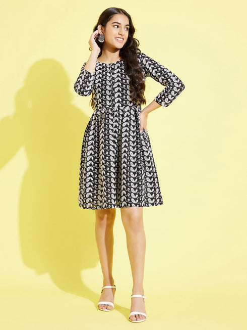Girl's Black Pure Cotton Chikankari Kurta