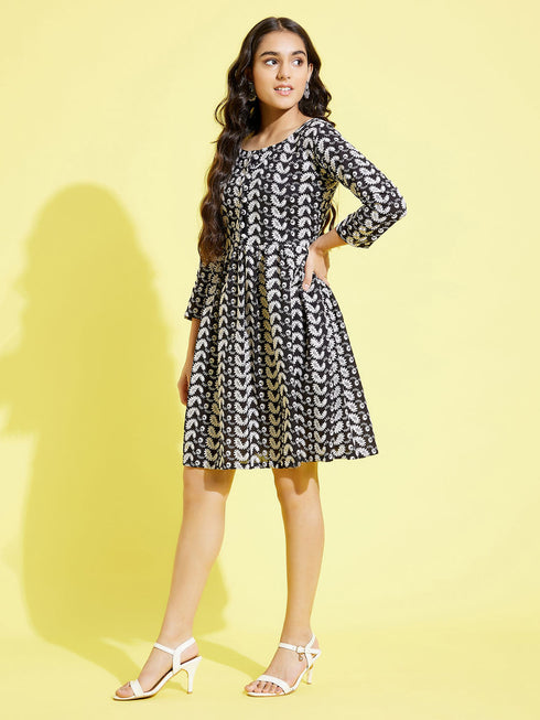 Girl's Black Pure Cotton Chikankari Kurta