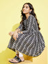 Girl's Black Pure Cotton Chikankari Kurta With Leggings Set