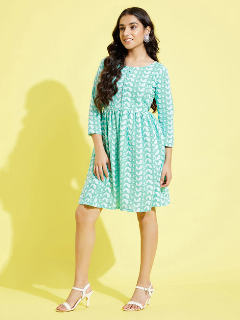 Girl's Green Pure Cotton Chikankari Kurta
