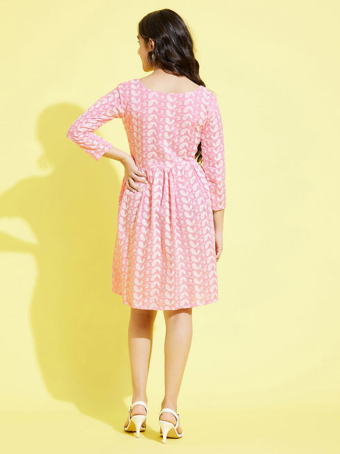 Girl's Pink Pure Cotton Chikankari Kurta