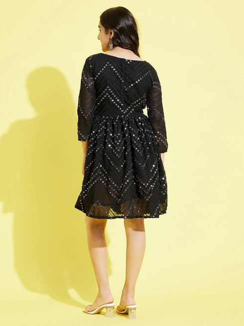 Girl's Black Mirror Kurta