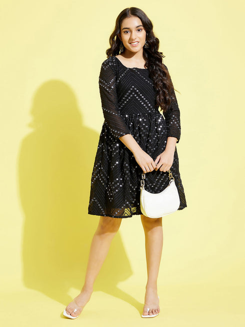 Girl's Black Mirror Kurta