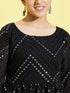 Girl's Black Mirror Kurta Pyjama Set