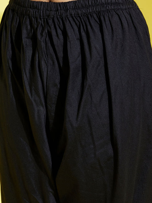 Girl's Black Mirror Kurta Pyjama Set