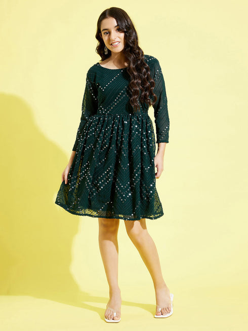 Girl's Green Mirror Kurta