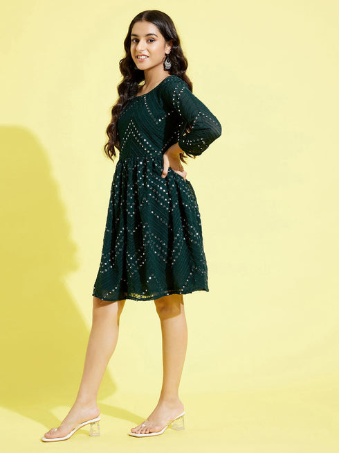 Girl's Green Mirror Kurta