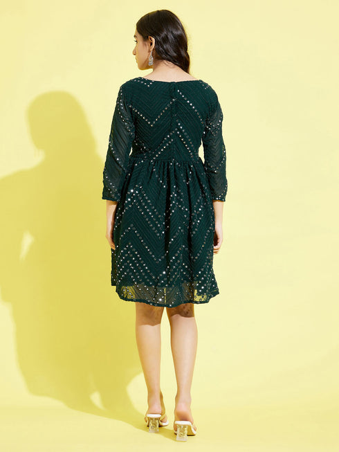 Girl's Green Mirror Kurta