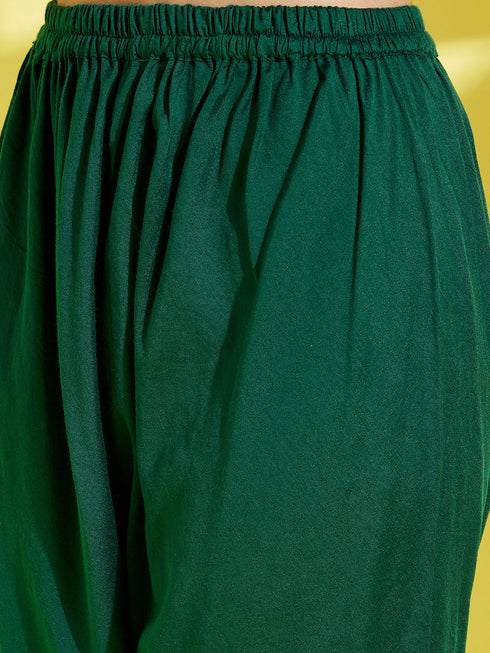 Girl's Green Mirror Kurta Pyjama Set