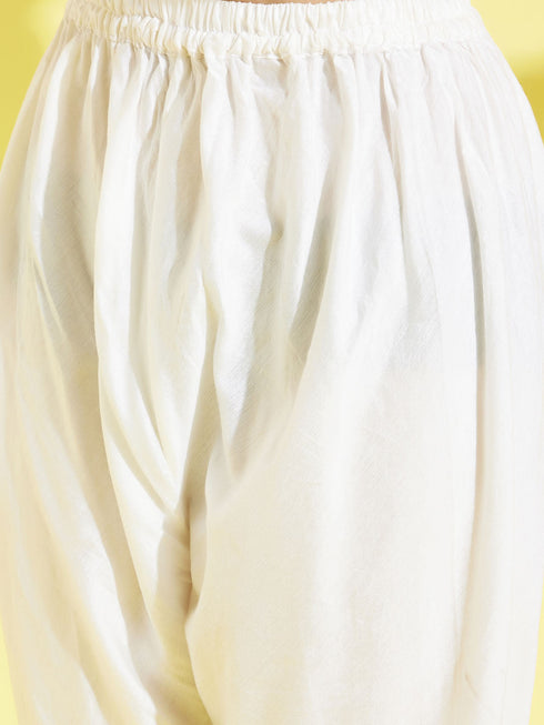 Girl's White Mirror Kurta Pyjama Set