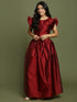 Girl's Maroon Woven Design Booti Crop Top And Long Skirt Set