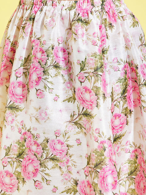 Girl's Printed Skirt And Ruffle Crop Top Set