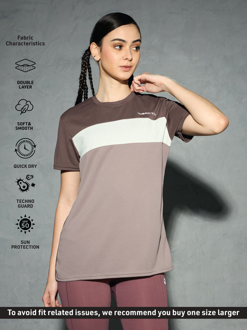 Women Colorblock Slim Fit Round Neck Sports T-shirt with TECHNOCOOL+