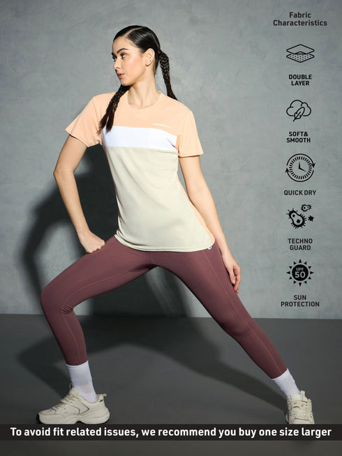 Women Colorblock Slim Fit Round Neck Sports T-shirt with TECHNOCOOL+