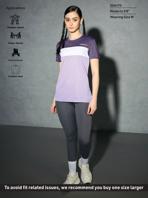 Women Colorblock Slim Fit Round Neck Sports T-shirt with TECHNOCOOL+