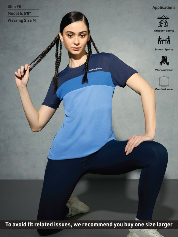 Women Colorblock Slim Fit Round Neck Sports T-shirt with TECHNOCOOL+