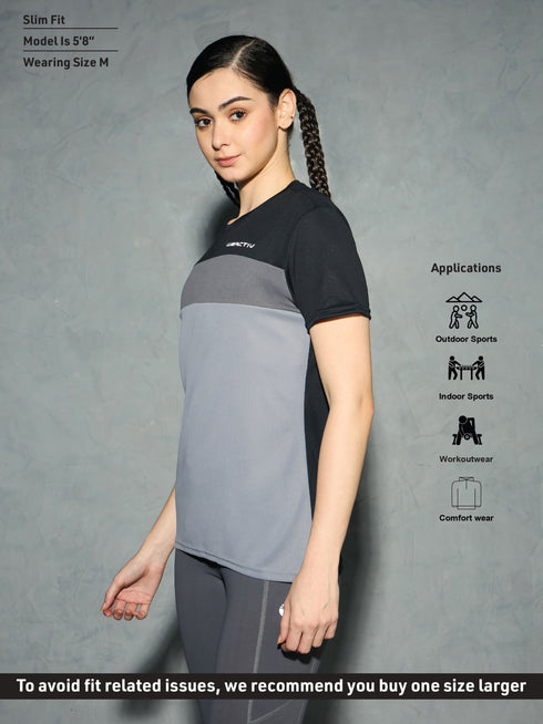 Women Colorblock Slim Fit Round Neck Sports T-shirt with TECHNOCOOL+