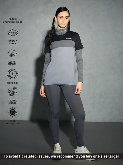 Women Colorblock Slim Fit Round Neck Sports T-shirt with TECHNOCOOL+