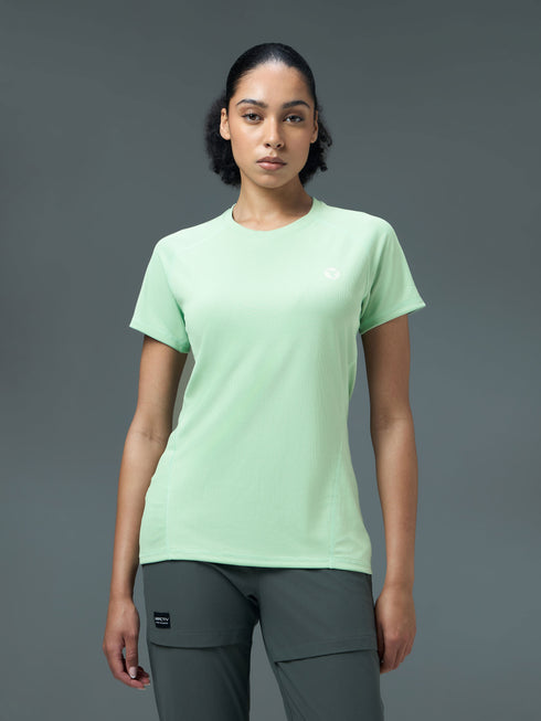 Women Solid Slim Fit Crew Neck T-shirt with TECHNO COOL